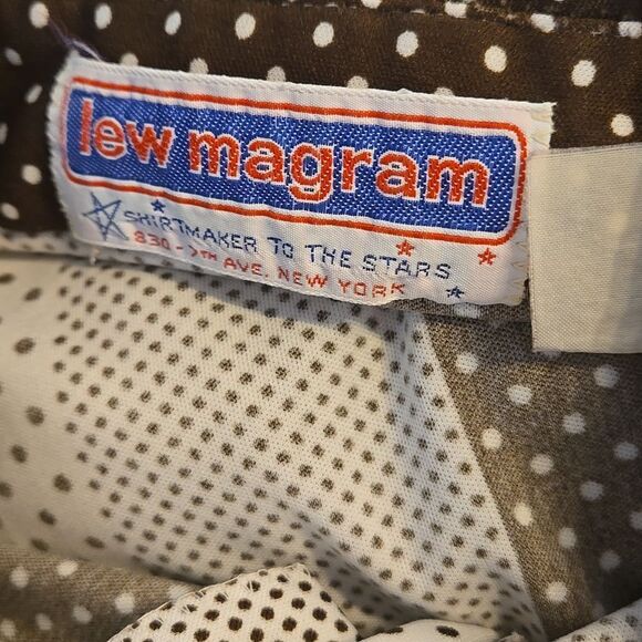Lew Magram Vintagr Men's Disco Polka Dot Striped Shirt - Brown and White - Picture 6 of 6